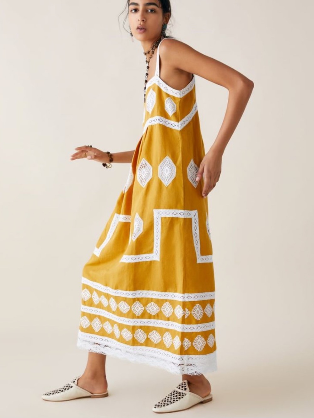 Zara Mustard Limited Edition Zara Studio Embroidered Dress Yellow Maxi Dress